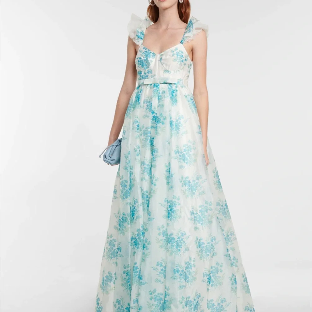 NWT Loveshackfancy Blue Macron Floral tulle maxi Gown - Picture 4 of 16